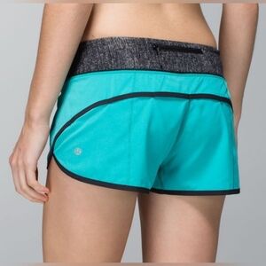 Lululemon Run Speed Short Blue Tropics Burlap Black Dune w Liner Shorts Sz 4